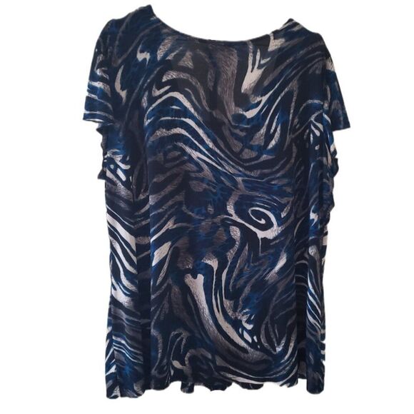 Perseption Women Multi Color Blue/Gray Marble 3/4 Sleeve Blouse - Picture 3 of 4